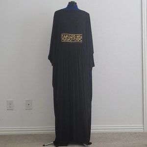 Black Kaftan Abaya with gold embroidery and beaded women's Muslim wear modest du